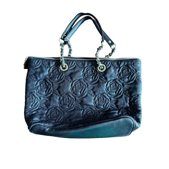 Betsy Johnson Black & White Roses Satchel Tote - Picture 2 of 13